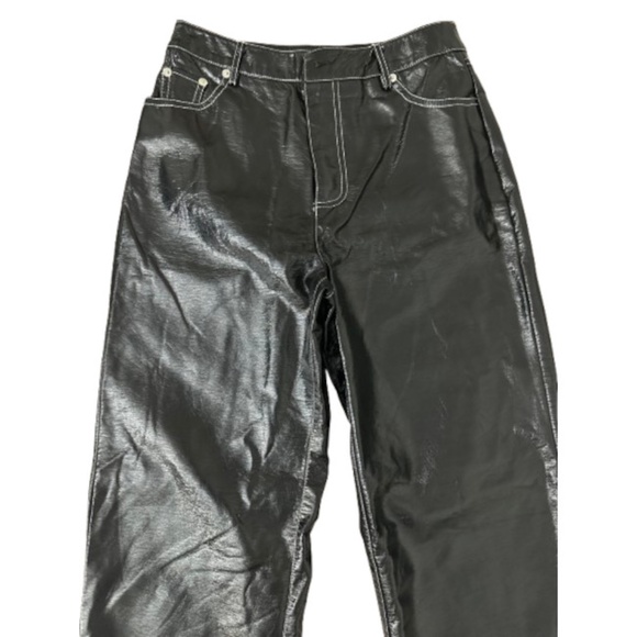 Forever 21 Glossy Crinkle Faux Leather Straight Leg Pants M - Picture 2 of 5